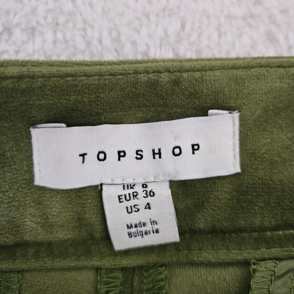 Topshop Green Flare Pants Size 4 70s Retro Tailored Eclectic Velour Whimsigoth - Picture 4 of 12